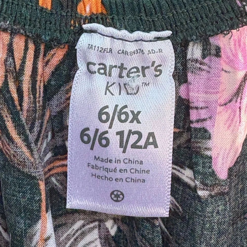 Carter's Green with Pink and Orange Tropical Hawaiian Print Sundress Size 6/6X